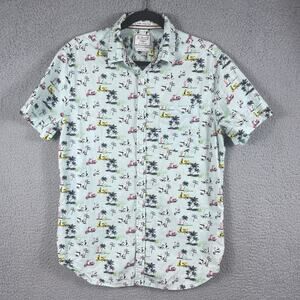 On The Road Men's Size M Palm Trees & Scooters Short Sleeve Button Up Shirt